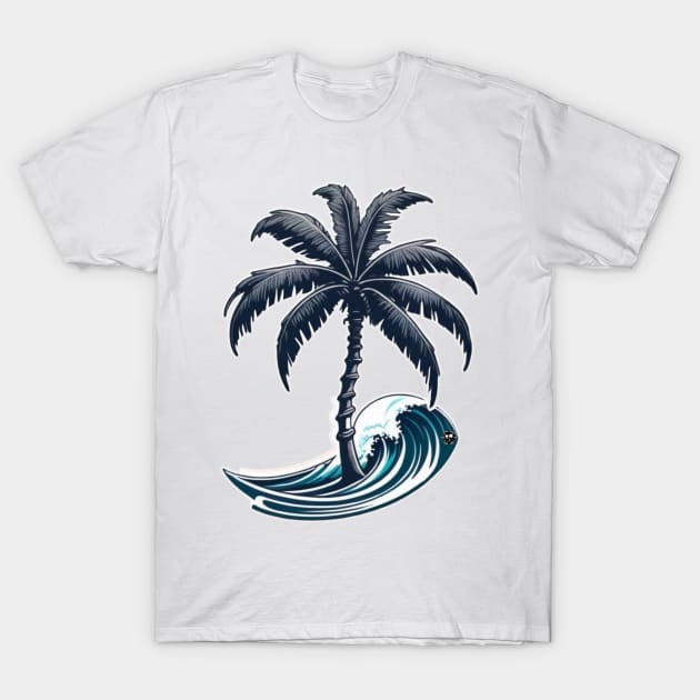 beach, surf, palm tree and waves T-Shirt by NeyPlanet